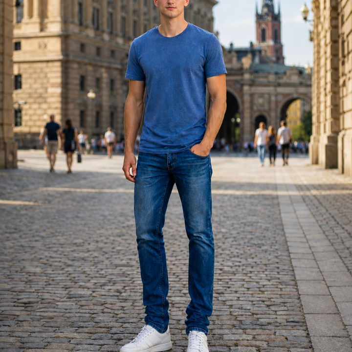 Mens Crew - Half Sleeves – “Blue Melange”