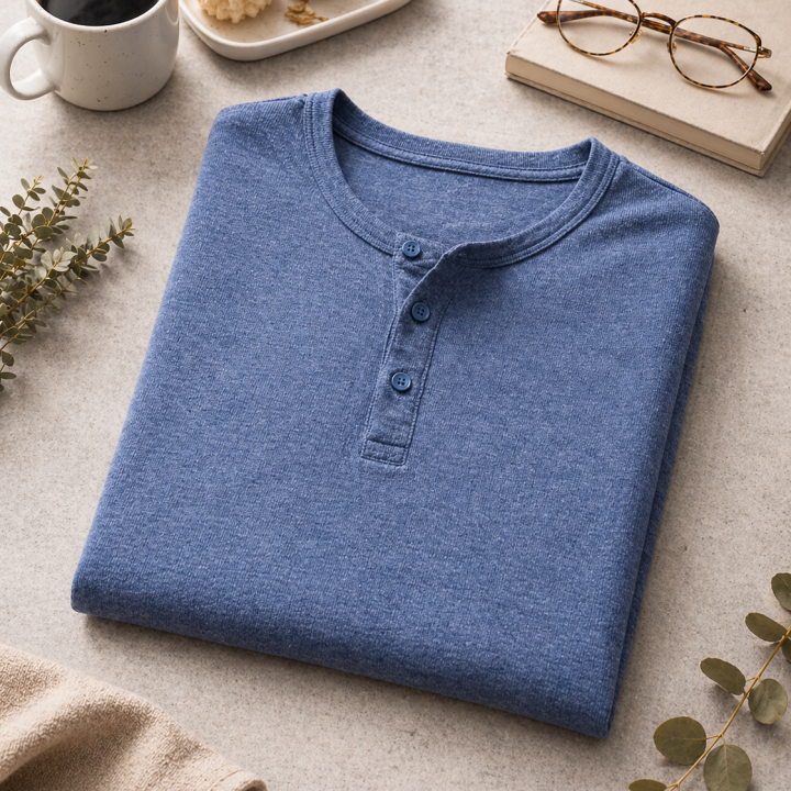Mens Henley- Full Sleeves –“Blue Melange”
