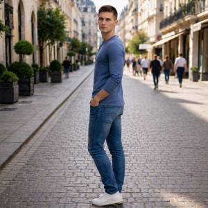 Mens Henley- Full Sleeves –“Blue Melange”