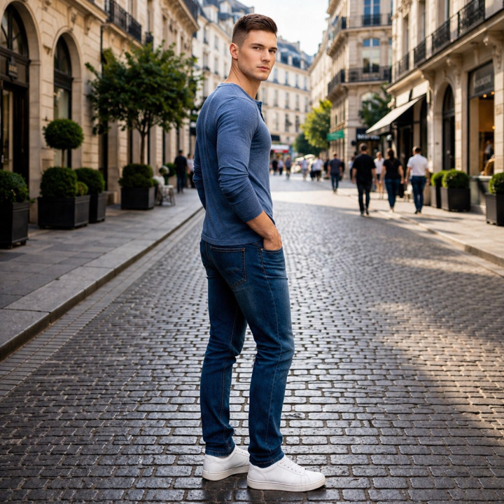 Mens Henley- Full Sleeves –“Blue Melange”