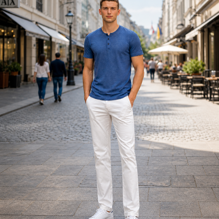 Mens Henley - Half Sleeves –“Blue Melange”