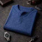 Mens Henley - Half Sleeves –“Blue Melange”