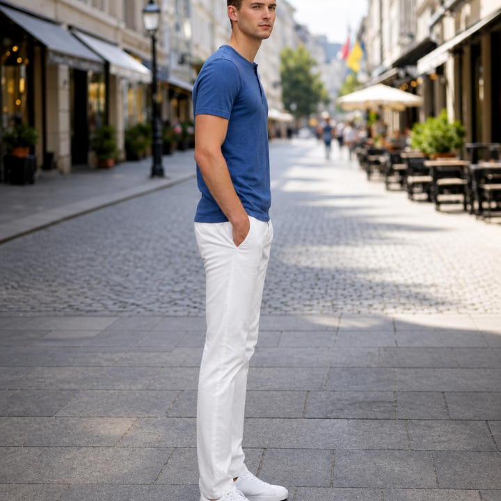 Mens Henley - Half Sleeves –“Blue Melange”