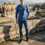 Mens Henley Zipper– Full Sleeves -“Blue Melange”