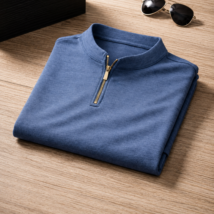 Mens Henley Zipper– Full Sleeves -“Blue Melange”