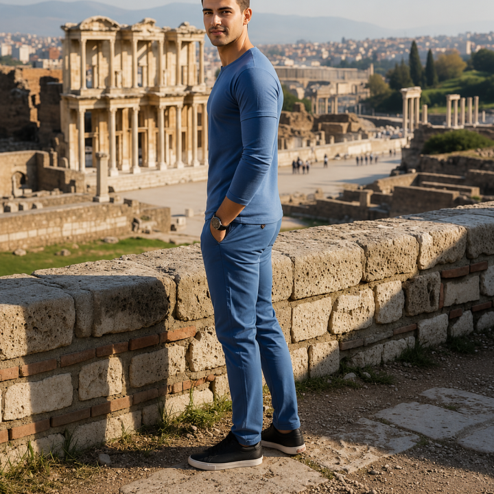 Mens Henley Zipper– Full Sleeves -“Blue Melange”