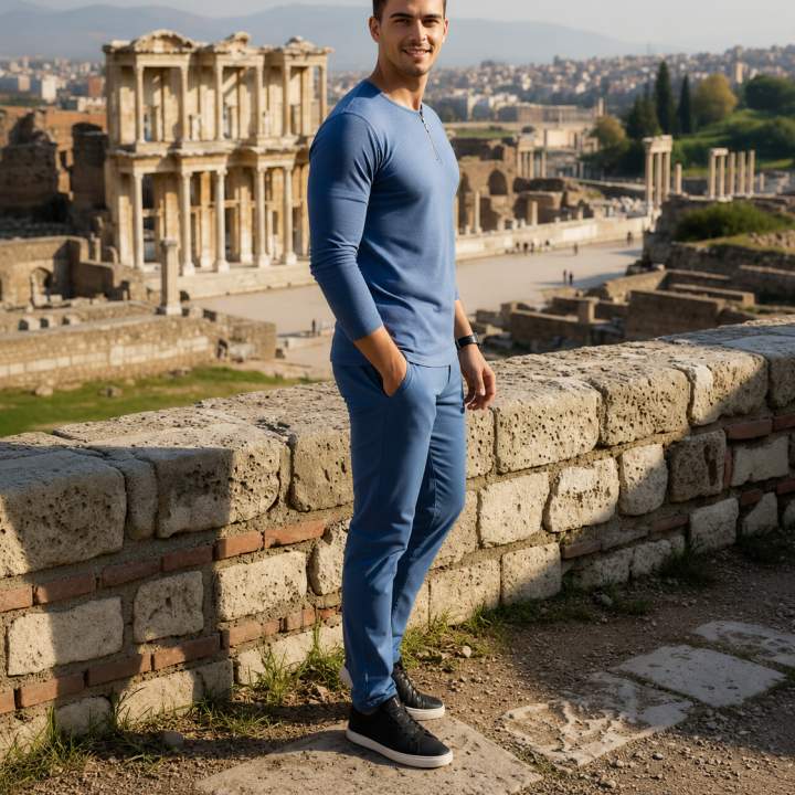 Mens Henley Zipper– Full Sleeves -“Blue Melange”