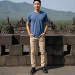 Mens Henley Zipper - Half Sleeves – “Blue Melange”