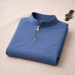 Mens Henley Zipper - Half Sleeves – “Blue Melange”