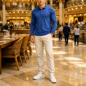 Mens Polo– Full Sleeves -“Blue Melange”