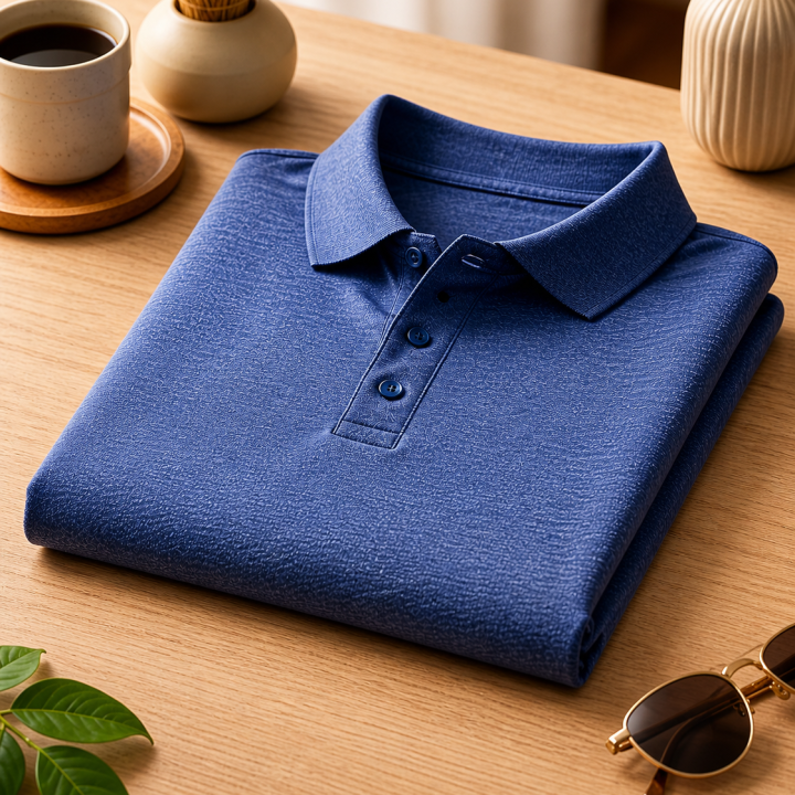 Mens Polo– Full Sleeves -“Blue Melange”