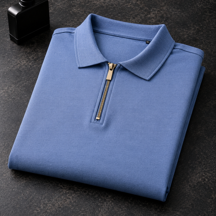 Mens Polo Zipper– Full Sleeves -“Blue Melange”
