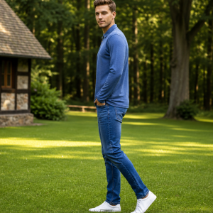 Mens Polo Zipper– Full Sleeves -“Blue Melange”