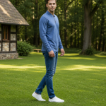Mens Polo Zipper– Full Sleeves -“Blue Melange”