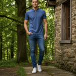 Mens Polo Zipper - Half Sleeves – “Blue Melange”