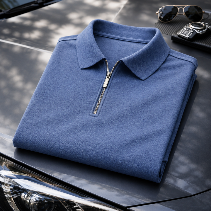 Mens Polo Zipper - Half Sleeves – “Blue Melange”