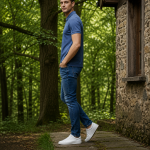 Mens Polo Zipper - Half Sleeves – “Blue Melange”