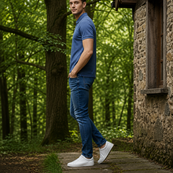 Mens Polo Zipper - Half Sleeves – “Blue Melange”