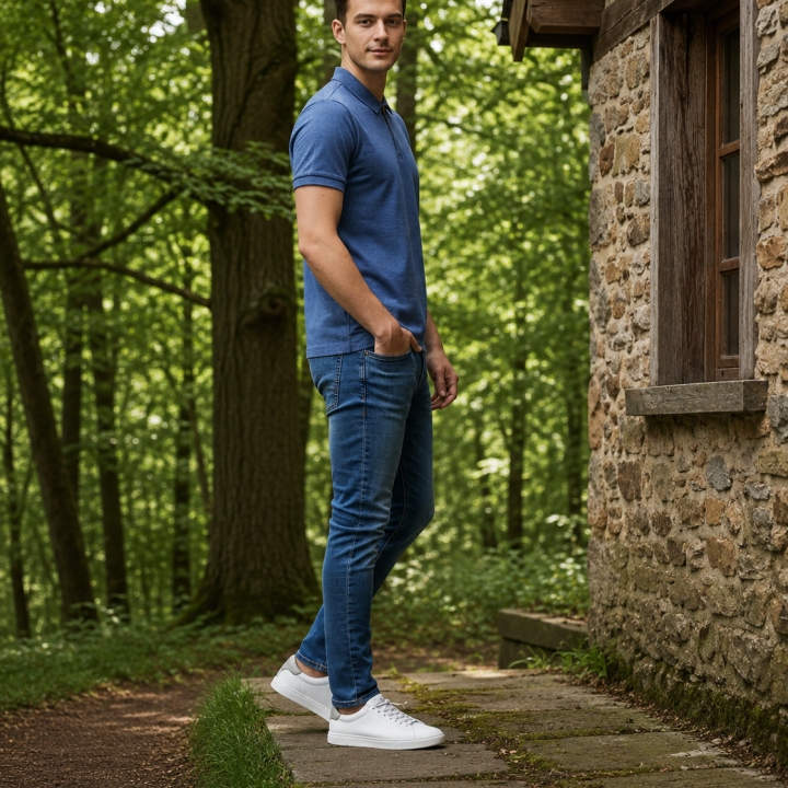 Mens Polo Zipper - Half Sleeves – “Blue Melange”