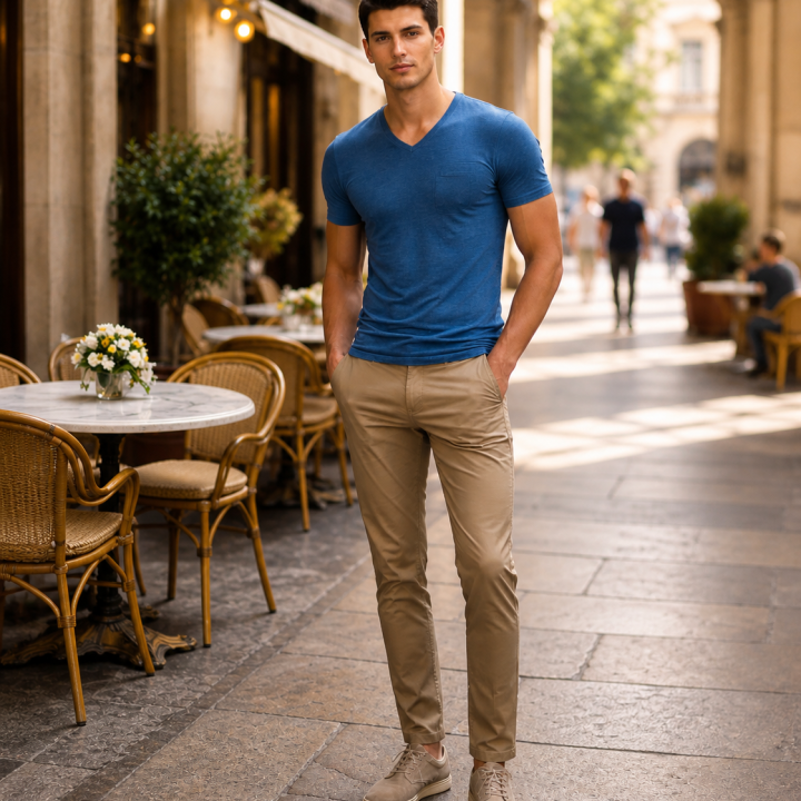 Mens V-Neck - Half Sleeves – “Blue Melange”