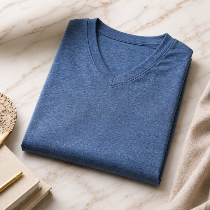 Mens V-Neck - Half Sleeves – “Blue Melange”